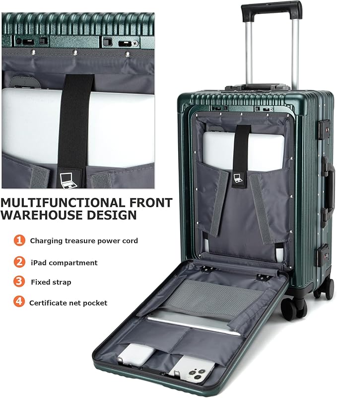 feilario 24in Aluminium Frame PC Hard Shell Spinner Wheels Luggage, Built-In - Image 4