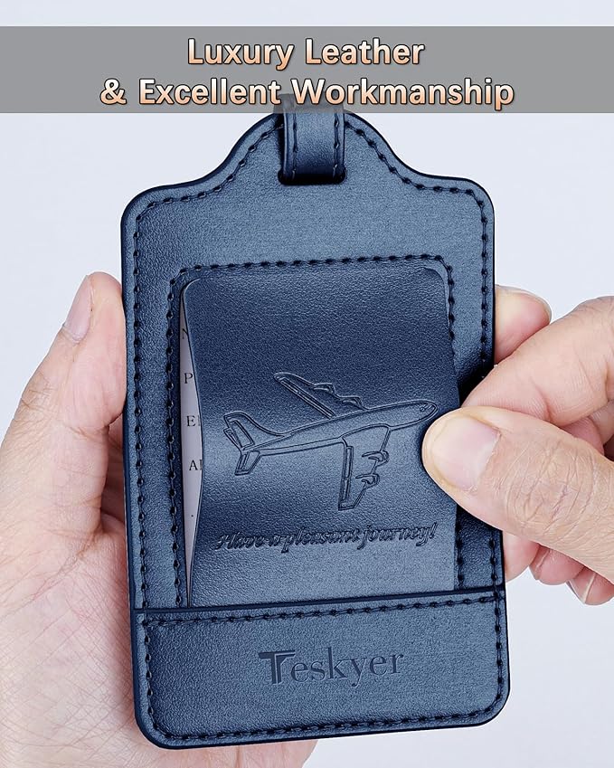 Teskyer Luggage Tags, 3 Pack Premium PU Leather Luggage Tags - Image 8