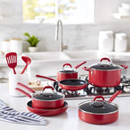 Amazon Basics Aluminum NS 12pc Red cookware set, 12 piece - Image 7