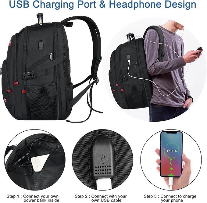 Z-MGKISS Extra Large Backpack for Men, Gaming Laptop Travel Bag Fits 18.4-19" - Image 6