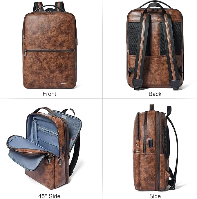 Vegan Leather Laptop Backpack for Women&Men, 16 Inch Expandable Backpack - Image 8