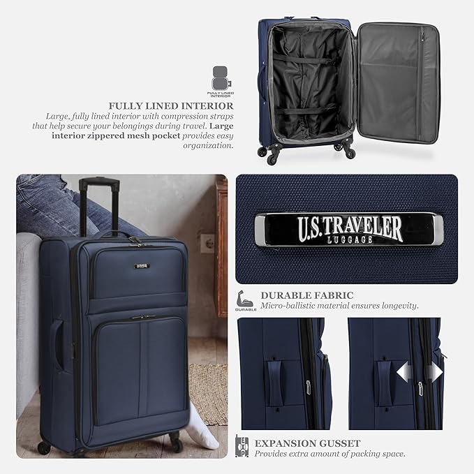 U.S. TRAVELER Anzio Softside Expandable Spinner Luggage, Checked-Medium 26-Inch - Image 4