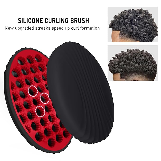 PARAO-Silicone Curling Brush,Magic Wave Afro Comb,Two Sides InterchangeTwist Tool,Hair Curler Brush For Men Women Boy Girl,2-Piece Set（Red）