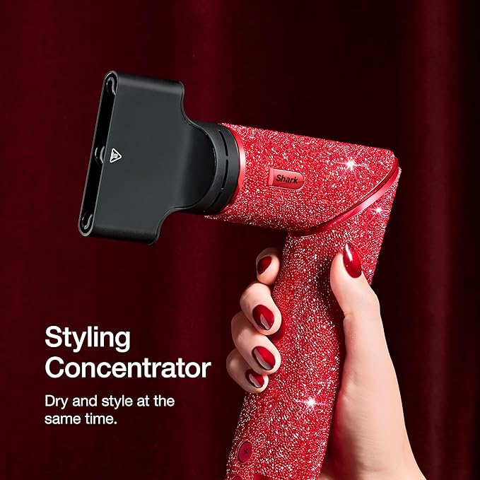 Shark FlexStyle Air Styling & Drying System | Powerful Hair Dryer & Multi-Styler | with Auto-Wrap Curlers, Diffuser, Oval & Paddle Brush, Concentrator Attachment | Red Sparkle | HD442JR