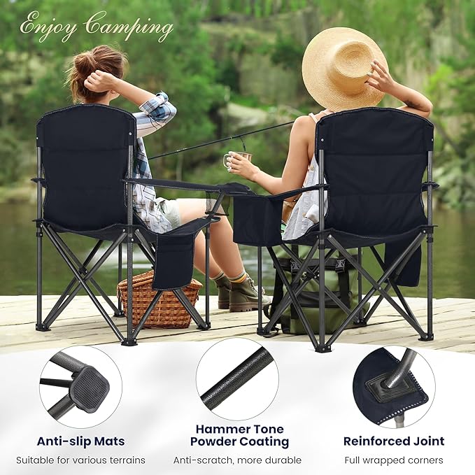 HIGH POINT SPORTS Camping Folding Chair, Heavy Duty Oversized Portable Outdoor - Image 4
