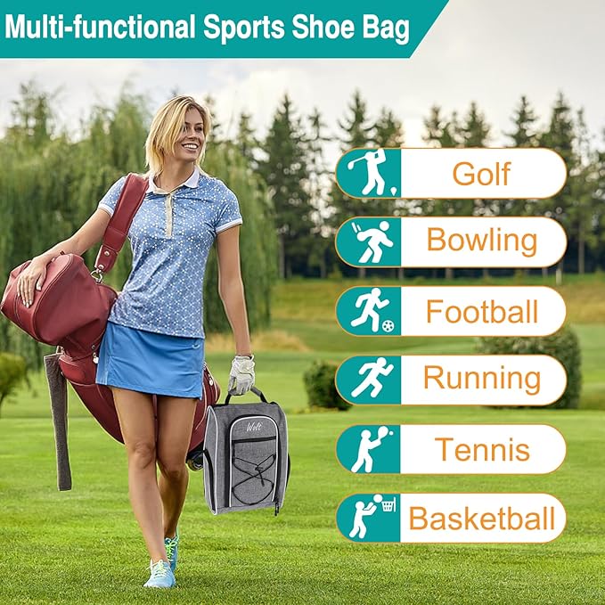 Wolt 2 Pcs Golf Shoe Bag for Travel- Zippered Shoes Carrier Bags - Image 6