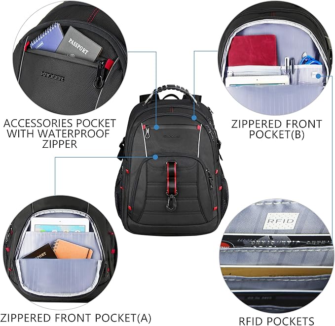 KROSER Travel Laptop Backpack 17.3 inch XL Computer Backpack Stylish College - Image 3