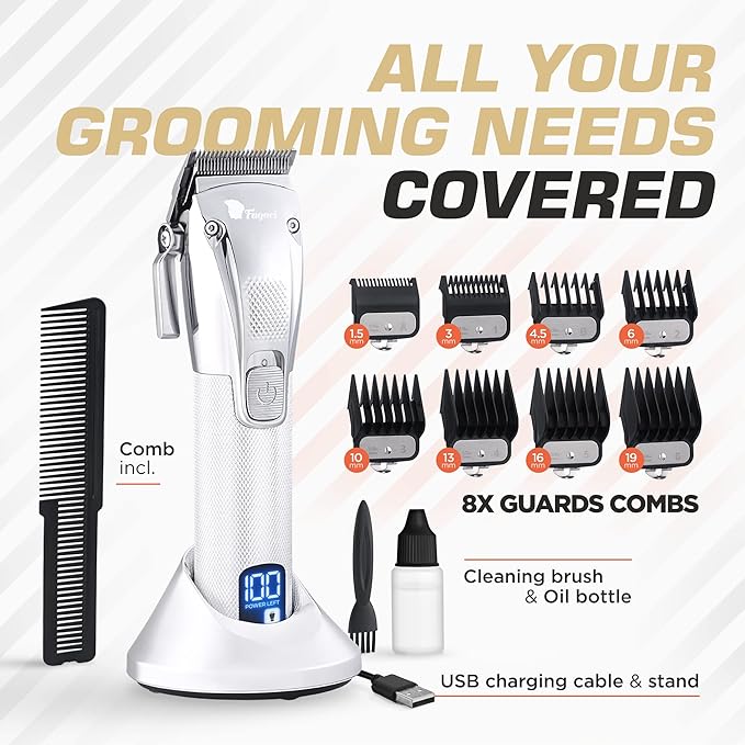 Fagaci Professional Hair Clippers & Barber Brush Neck Duster Set, Turbo Power Cordless Hair Clippers for Men, High Carbon Steel Blades, 2 Count
