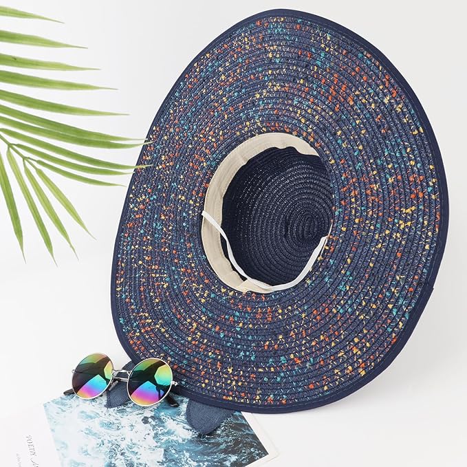 DRESHOW Beach Hats for Women Big Straw Wide Brim Summer Hat Floppy Foldable - Image 6