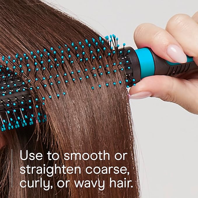 Conair Grip & Style Round Brush, Nylon Bristle Hair Brush for Blowout Styling, Ideal for Coarse, Curly, Wavy Hair, Teal