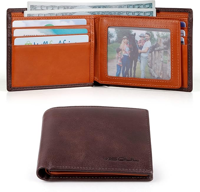 VISOUL Men's Leather RFID Blocking Wallet Extra Capacity, Bifold Security Wallet - Image 2