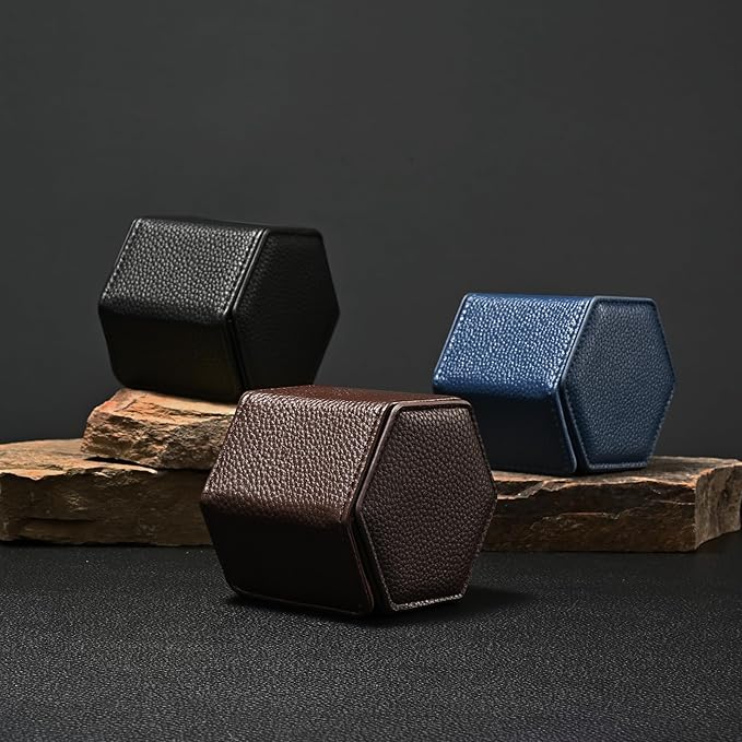 Oirlv Luxury Hexagonal Leather Watch Travel Case Single Watch Box - Image 4