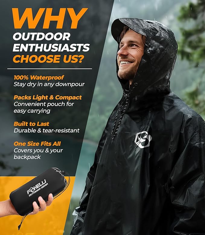 Foxelli Rain Poncho for Adults – Extra Long Reusable Waterproof Raincoat - Image 8