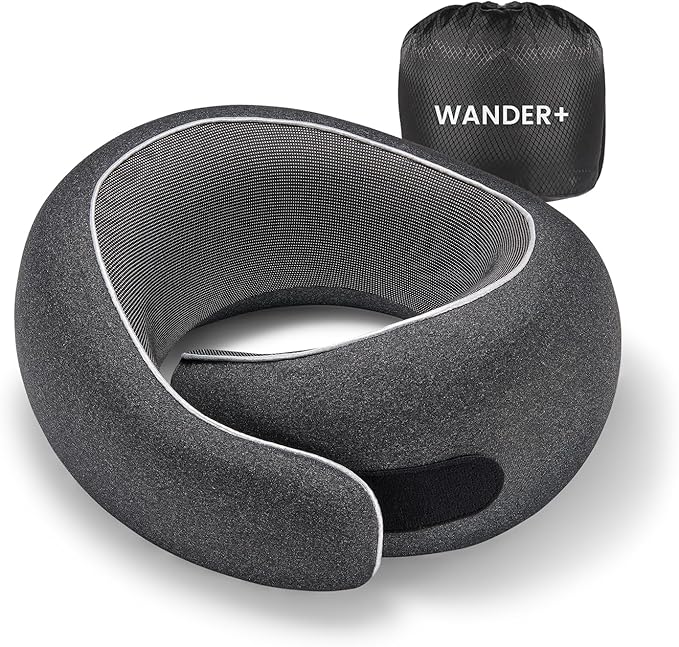 WANDER PLUS® Travel Neck Pillow, Pure Memory Foam Neck Pillow by WANDERPLUS