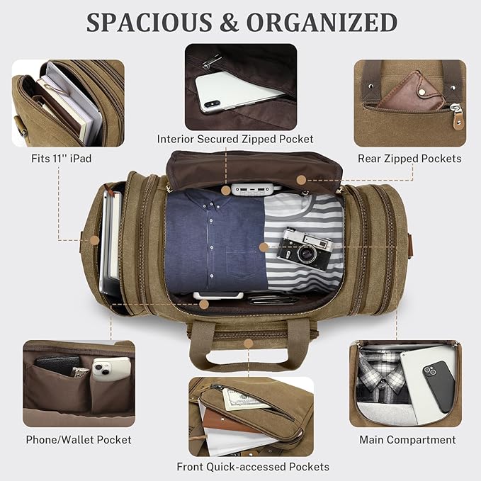 Gonex Canvas Duffle Bag for Travel, 50L Duffel Overnight Weekend Bag - Image 4