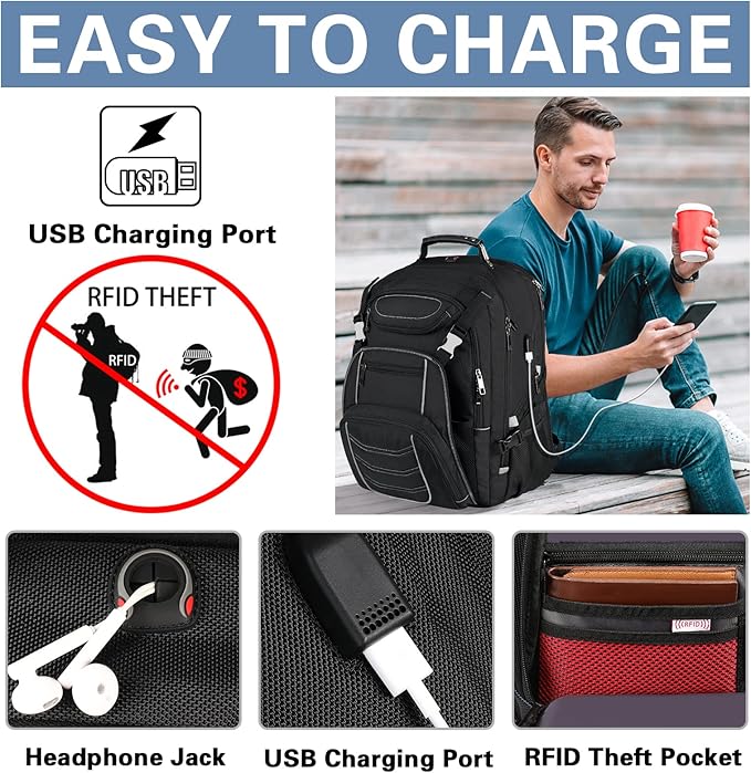 18.4 Laptop Backpack for Men, 60L Extra Large Gaming Laptops Backpack - Image 4