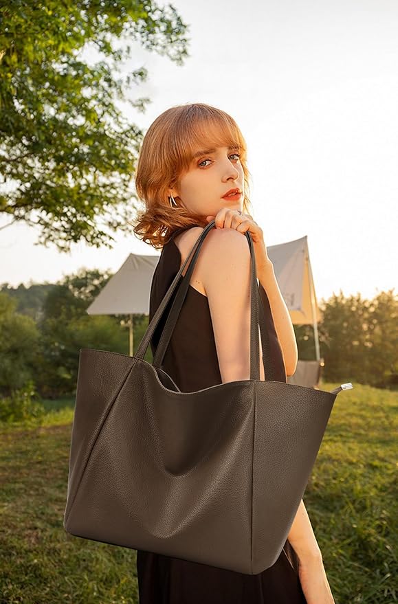 KALIDI Large Tote Bag Vegan Leather Casual Zipper Work Bag Weekender Hobo - Image 7