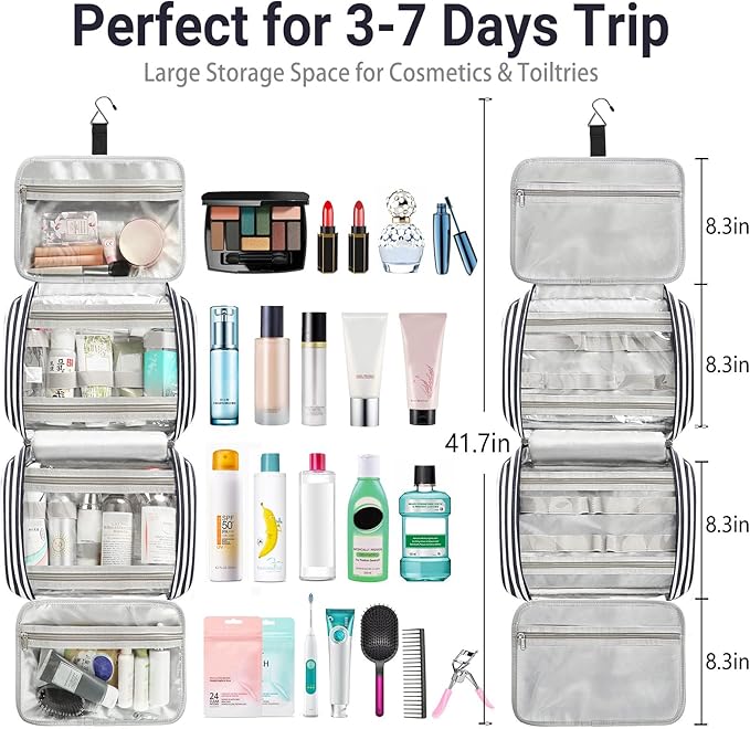 Hanging Travel Toiletry Bag, Large Capacity Cosmetic Travel Toiletry Organizer - Image 3