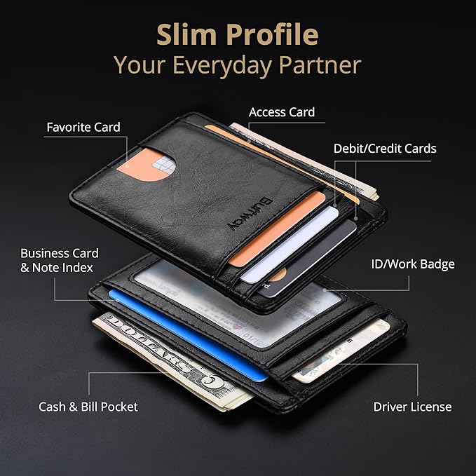 Buffway Slim Minimalist Front Pocket RFID Blocking Leather Wallets - Image 3