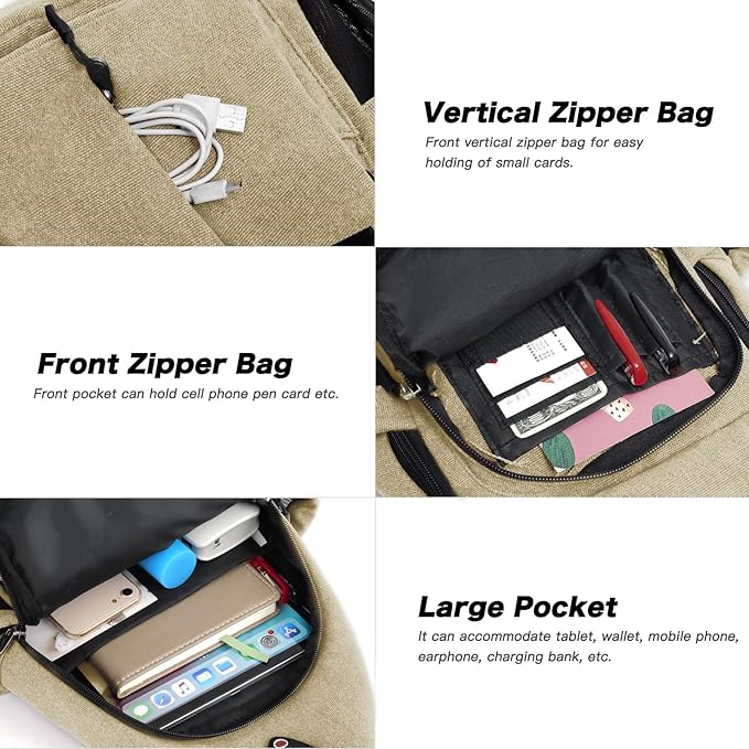 MOSISO Sling Backpack, Canvas Crossbody Hiking Daypack Bag - Image 4