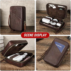 Top Grain Leather Text Custom Electronic Organizer Zipper Bag Tech Pouch - Image 3