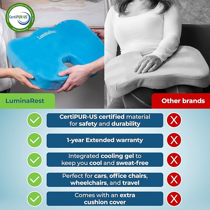 LuminaRest® Gel Seat Cushion for Tailbone Pain Relief – CertiPUR-US® Certified - Image 5