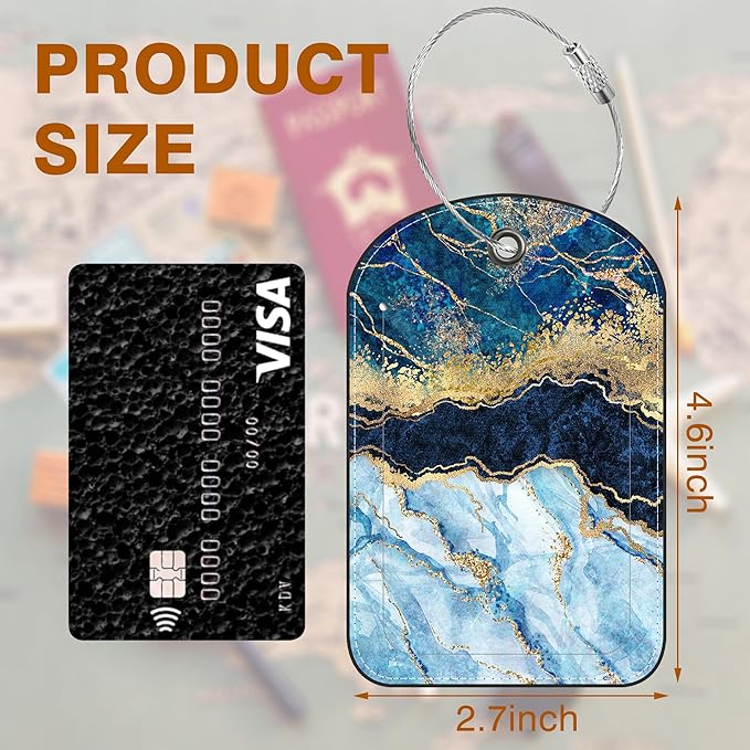 2 PCS Leather Luggage Tag for Suitcase Abstract Marble Travel Suitcase Labels - Image 2