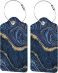 2PC Dark Blue Marble Luggage Tags Leather Suitcase Tag Privacy Name ID Card by OUZPGAQ