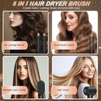 5 in 1 Hair Styler & Hot Air Brush - Air Curling Wrap with Low-Speed Negative Ion Technology, Hair Dryer Brush for Drying, Curling, Straightening & Styling, Hair Styling Tools at Home (Black)