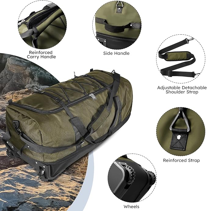 110L Expandable to 140L 32” Foldable Oxford Soft-Sided Rolling Duffle Bag - Image 4