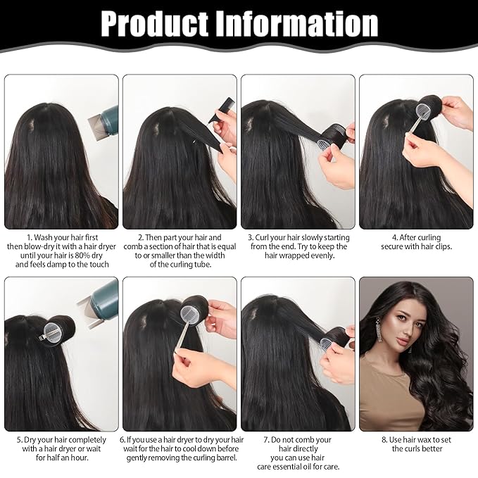4 Sizes Self-Grip Hair Rollers Set - 50 Pcs Jumbo Curlers for Long, Short Hair and Bangs (25mm, 36mm, 48mm, 60mm) With Clips, Black