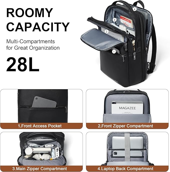 Vegan Leather Laptop Backpack for Women&Men, 16 Inch Expandable Backpack - Image 3