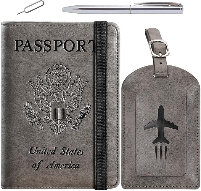 Passport Holder With Luggage Tag Travel Essentials Passport Cover Wallet RFID by PASCACOO