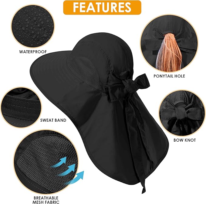 Womens Sun Hat UV Protection, Foldable Waterproof Wide Brim Bucket Hats - Image 6