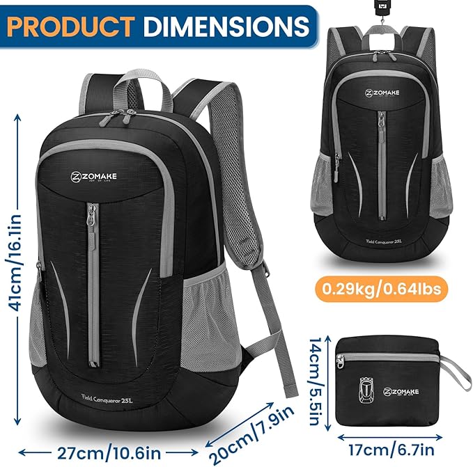 ZOMAKE Ultra Lightweight Packable Backpack 25L, Foldable Hiking Backpacks Water - Image 2