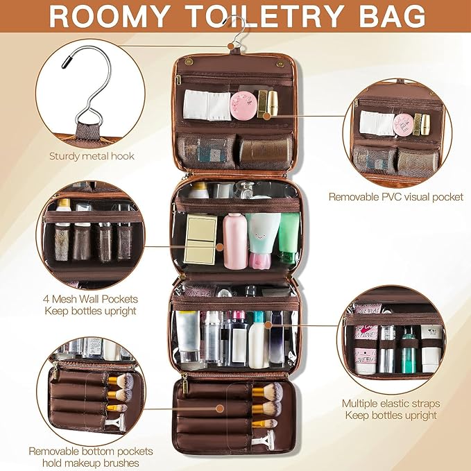 Elviros Hanging Toiletry Bag for Men Travel Essentials 3-in-1 Large Waterproof - Image 4