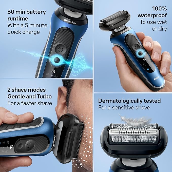 Braun Electric Shaver for Men, Series 6 6120s, Wet & Dry Shave, Turbo & Gentle - Image 3