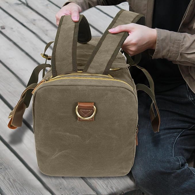 50L Duffle Bag for Men, Nomad Waxed Canvas Travel Duffel Bag Vintage Genuine - Image 7