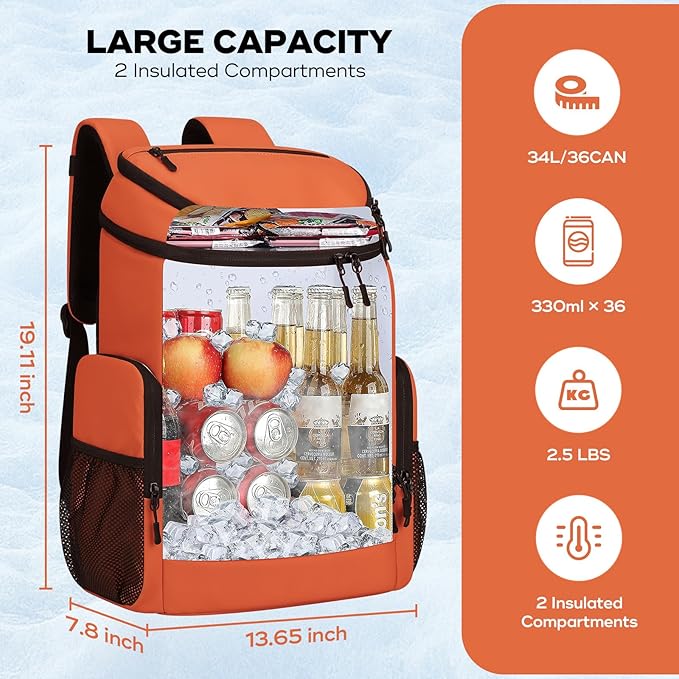 Maelstrom Backpack Cooler, 36 Can Cooler Backpack, Soft Cooler Bag Insulated - Image 4