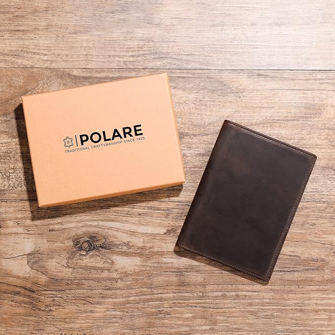 Polare Full Grain Leather Passport Holder RFID Blocking Travel Bifold Wallet - Image 7