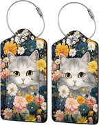 Cute Cat in Flowers 2 Pcs Luggage Tags, Privacy Cover ID Label by Unknown