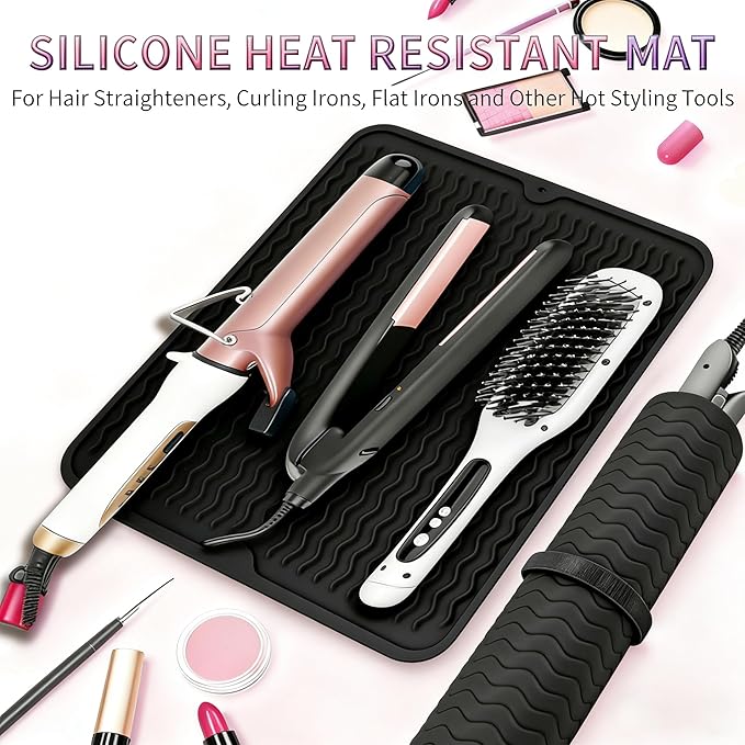 2 Pack Heat Mat for Curling Iron, Oversize Silicone Resistant Mat for Hair Tools, Hot Pad for Hair Straightener, Flat Irons and Hot Hair Styling Tools Home Travel Gym Salon (15.7" x 11.8")