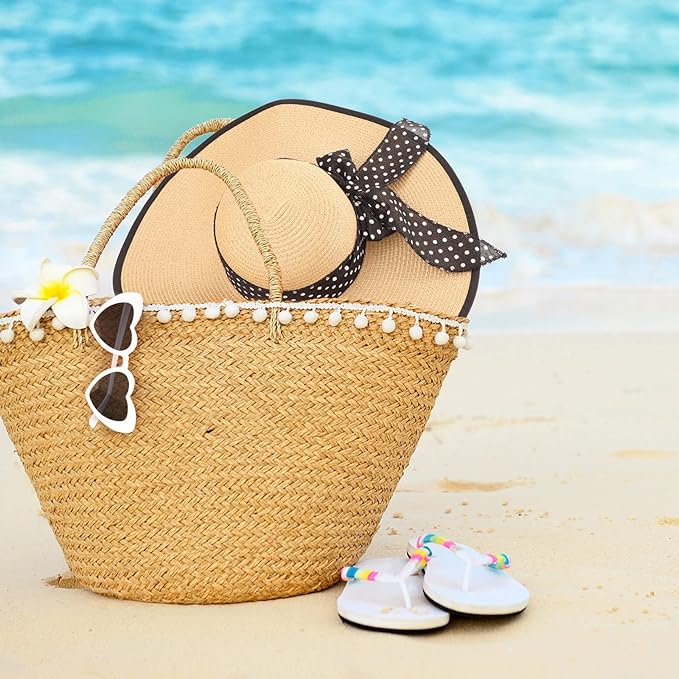 DRESHOW Beach Hats for Women Big Straw Wide Brim Summer Hat Floppy Foldable - Image 5
