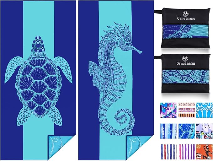 2 Pack Microfiber Lightweight Beach Towel 71"x32" Oversized Extra Large Thin by Qinqinamu