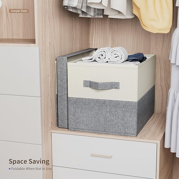 Fabric Large Storage Bins with Lids 3 Pack Collapsible, Linen Closet Organizers - Image 4