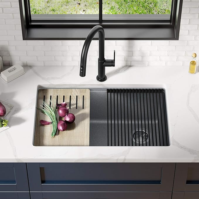 KRAUS Kitchen Sink Bellucci 29” Undermount Workstation Granite, Metallic Gray - Image 2