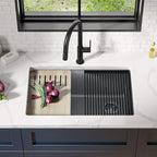 KRAUS Kitchen Sink Bellucci 29” Undermount Workstation Granite, Metallic Gray - Image 2