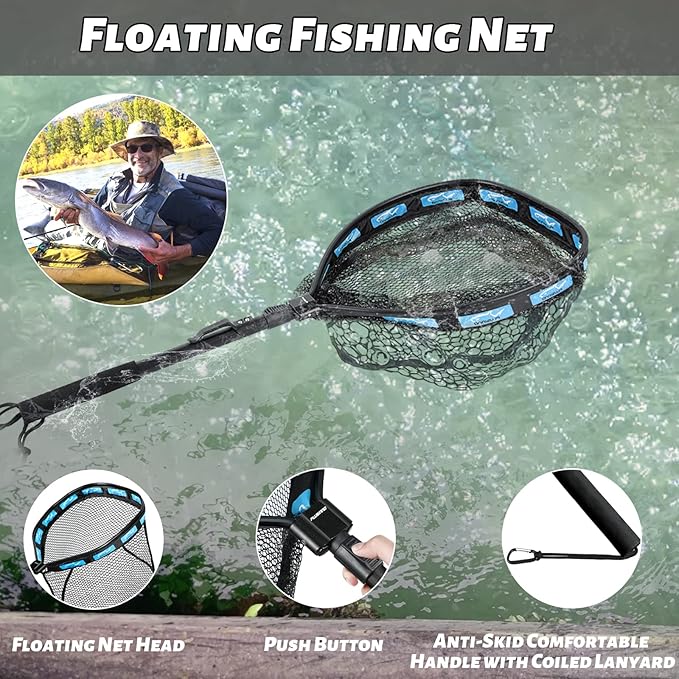 PLUSINNO Floating Fishing Net for Steelhead, Trout Fishing, Rubber Coated - Image 2