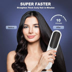 Cordless Straightener Brush, Portable Mini Hair Straightening Brush for Travel, Rechargeable 9000 mAh USB-C, Lightweight Anti-Scald Heated Styling Tools & Appliances (White)