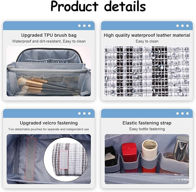 Travel Makeup Bag for Women: Large Capacity Open Flat Make up Bag Set of 3 - Image 4